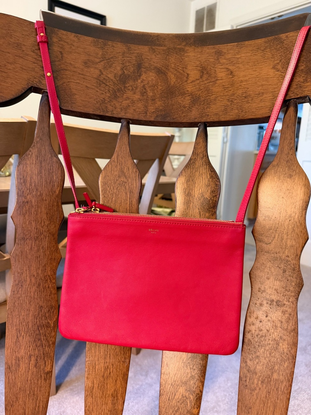 Celine Red Leather Crossbody Double-Pouch Bag
